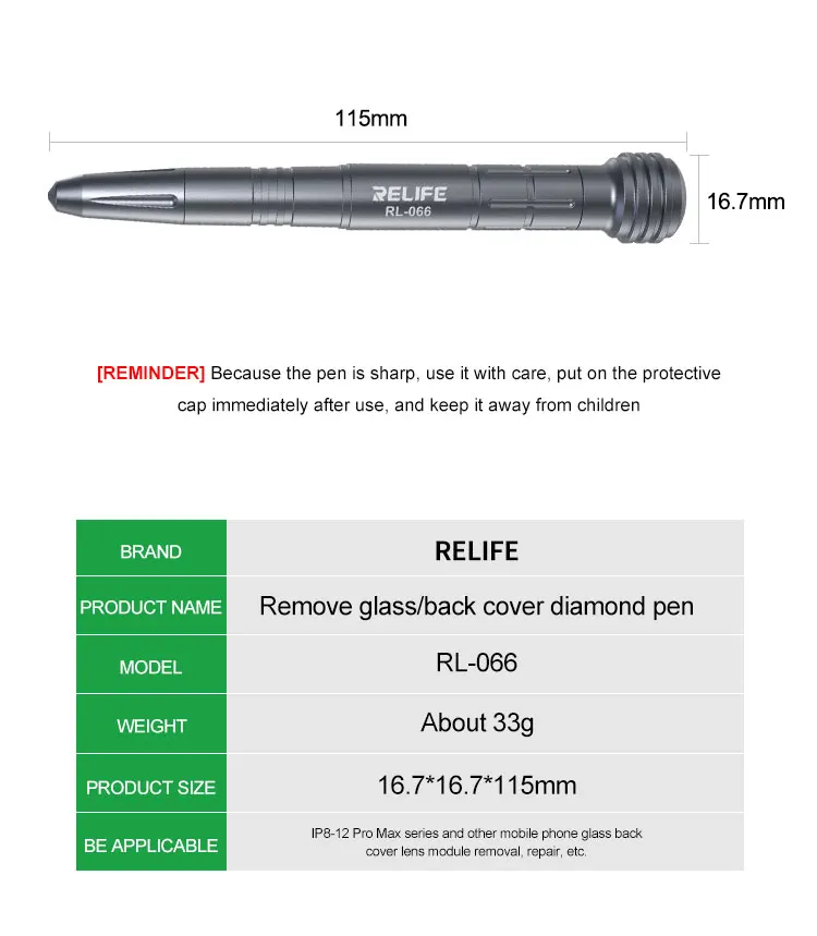 RELIFE RL-066 Glass Breaking Pen For iPhone Huawei Mobile Phone Rear Housing Battery Glass Cover Breaker Blasting Tools RELIFE RL-066 Glass Breaking Pen For iPhone Huawei Mobile Phone Rear Housing Battery Glass Cover Breaker Blasting Tools