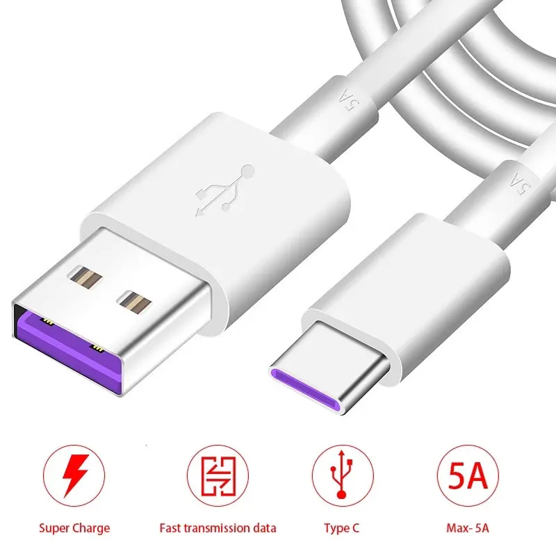 For Huawei USB 5A Type C Cable P30 P20 Pro lite Mate20 10 Pro P10 Plus lite USB 3.1 Type-C Supercharge Super Charger Cable