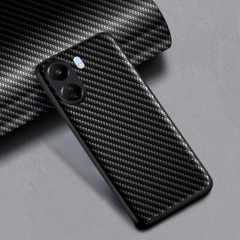 Carbon Fibre Shockproof Slim Case for Xiaomi Poco C65 Non-Slip Full Body Protective Phone Cover