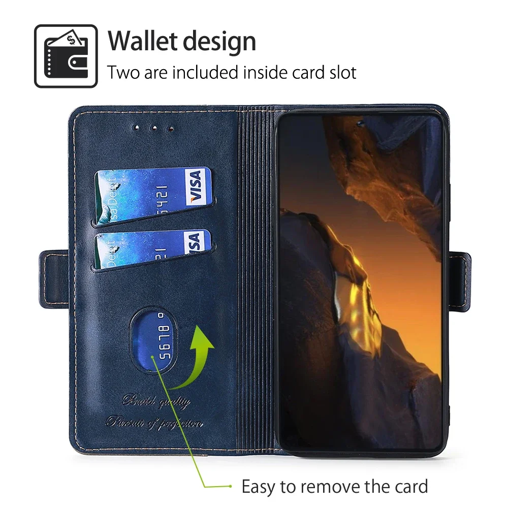 Alternative view of Fashion Leather Wallet Case for Xiaomi Poco C65 C51 C50 M6 F5 F2 M2 Pro M5S M4 X3 GT F1 X2 Magnetic Flip Phone Case Card Slots