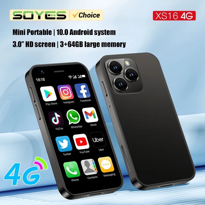 SOYES XS16 Mini Smart Phone 3GB RAM 64 ROM 4G LTE Android 10.0 Quad Core 2000mAh Type C Dual SIM Standby 3.0โ Small Phone