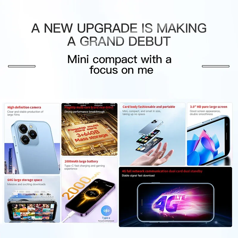 Alternative view of SOYES XS16 Mini Smart Phone 3GB RAM 64 ROM 4G LTE Android 10.0 Quad Core 2000mAh Type C Dual SIM Standby 3.0” Small Phone