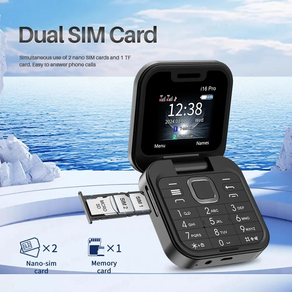 Alternative view of SERVO I16 Pro MIni Fold Mobile Phone 2G GSM Dual SIM Card Speed Dial Video Player Magic Voice 3.5mm Jack FM Small Flip Cellphone