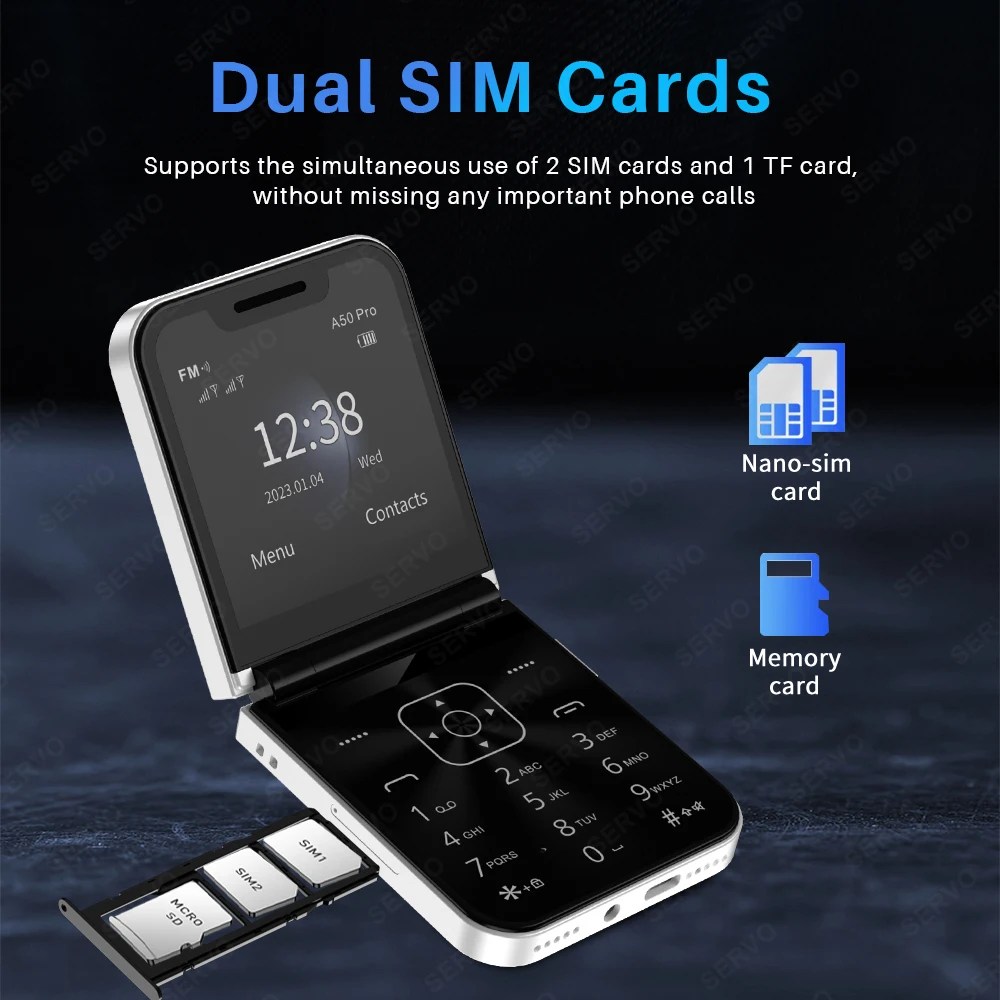 Alternative view of SERVO A50 Pro Flip Phone Dual SIM Card GSM Electric Torch Automatic Call Recording 2.4 Inch Screen Foldable Mobile Phones Type-C