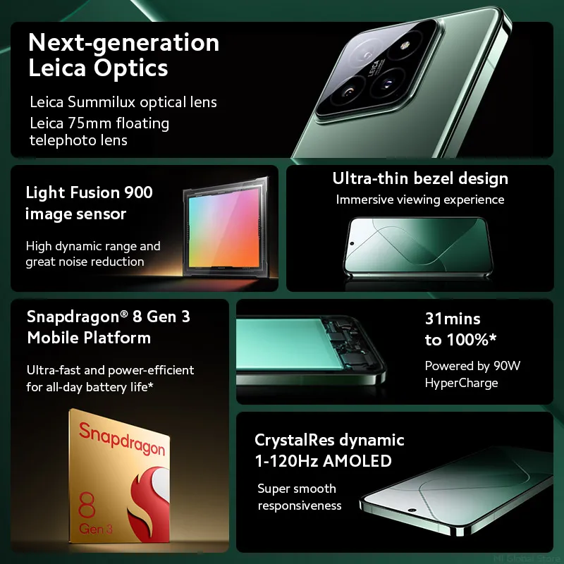 Alternative view of World Premiere Xiaomi 14 Smartphone Global Version RAM 12GB ROM 256GB 512GB Snapdragon 8 Gen 3 Leica Camera 50MP 6.36" AMOLED