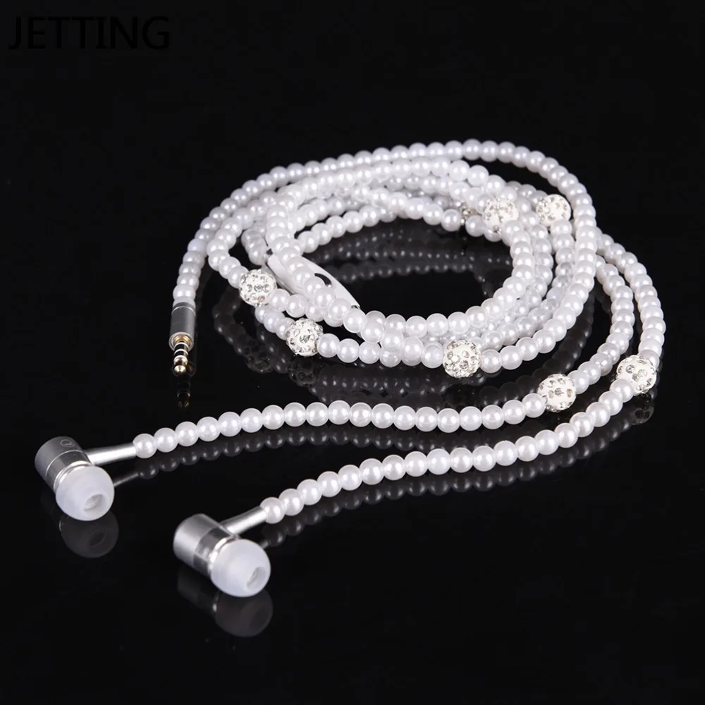 Alternative view of Pearl Necklace Earphones Pink rhinestone Jewelry Headphones With Microphone Earbuds for iPhone 14 Xiaomi Samsung Brithday Gift