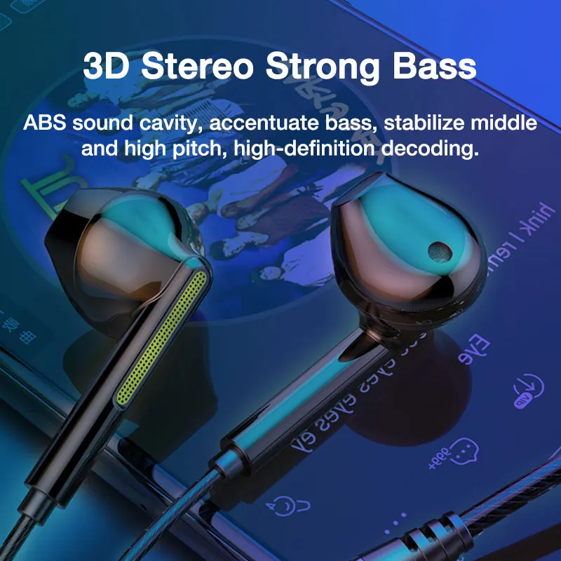 Alternative view of VAORLO 3.5mm/Type-C Wired Headphones Heavy Bass In Ear Earphone With Mic USB C Stereo Earbuds Gaming Headset For Samsung iPhone
