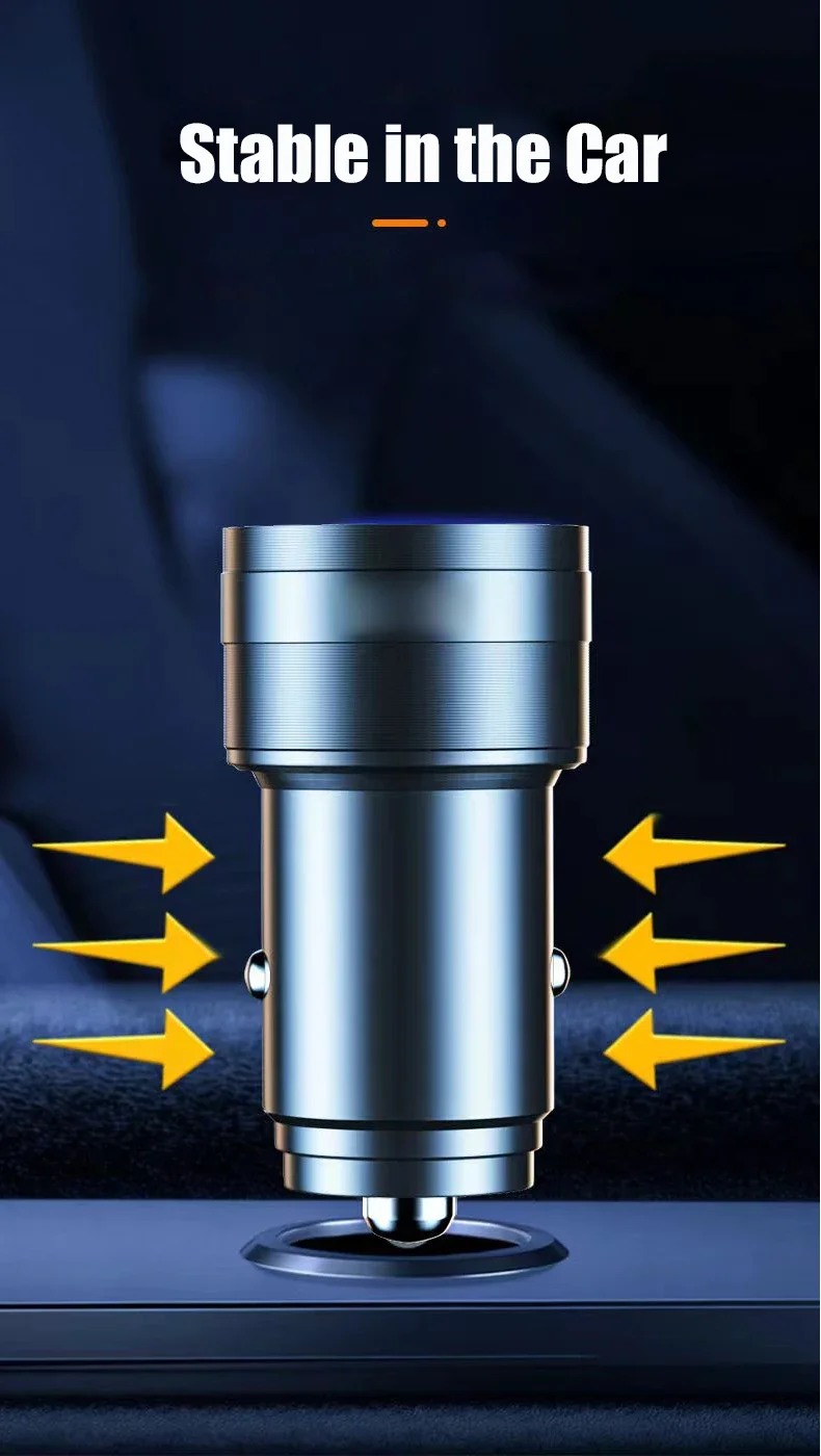 300W Dual Port USB Car Charger with LED Light Voltage Monitor Super Fast Charging Vehicle Adapter for iPhone Samsung Huawei OPPO