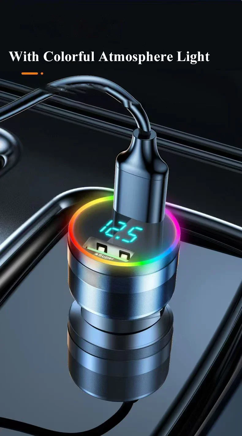300W Dual Port USB Car Charger with LED Light Voltage Monitor Super Fast Charging Vehicle Adapter for iPhone Samsung Huawei OPPO