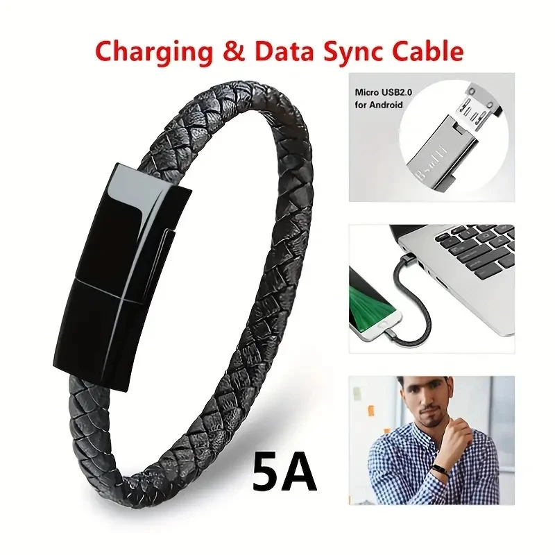 Bracelet Cable USB A To USB C Type C Data Charging Cord For IPhone 15 15Pro 15Promax Samsung Xiaomi Fast Charging Short Cables