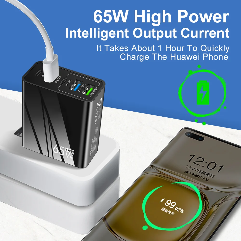 Alternative view of 65W GaN USB Charger PD Type C Fast Charging Phone Charger Power Adpaters For iPhone 15 14 Xiaomi Samsung EU/US Plug Wall Charger