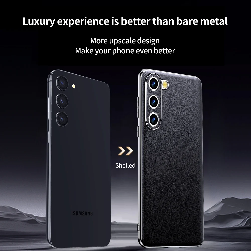 Alternative view of Genuine Cowhide Leather Phone Case for Samsung Galaxy S24 S23 Ultra S22 Plus S21 FE Note 20 Plating Shockproof Protection Cover