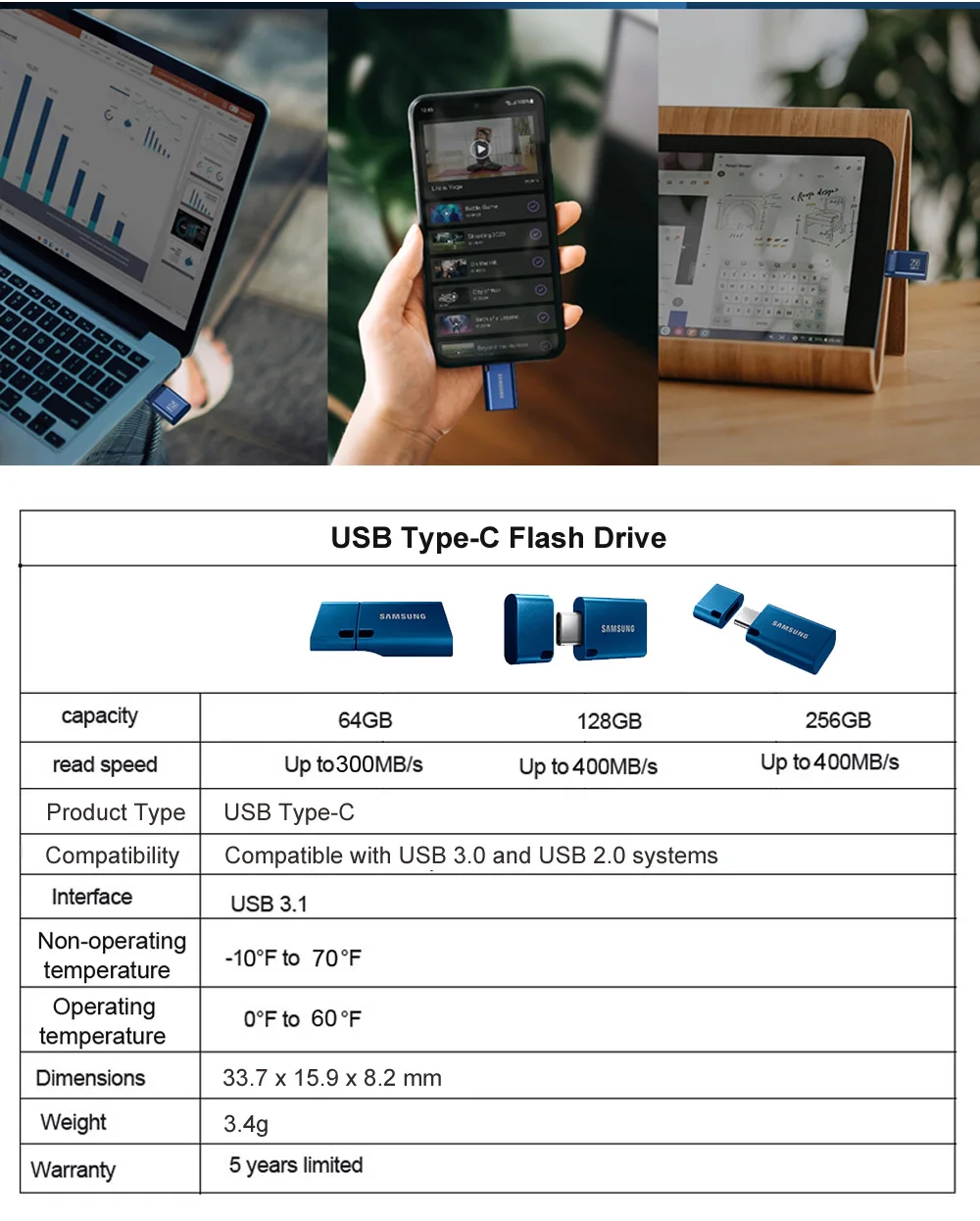SAMSUNG FITplus USB 3.1 USB Flash Drive 64GB 300MB/s Pendrive mini usb Memory Stick 128GB 256GB 400MB/s Pen Drive