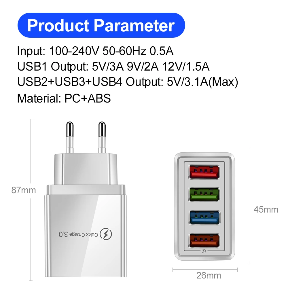 Alternative view of For iPhone 14 USB Charger Quick Charge 3.0 For Samsung Xiaomi mi Tablets Mobile Phone Charger Adapter EU/US Plug Fast Charging