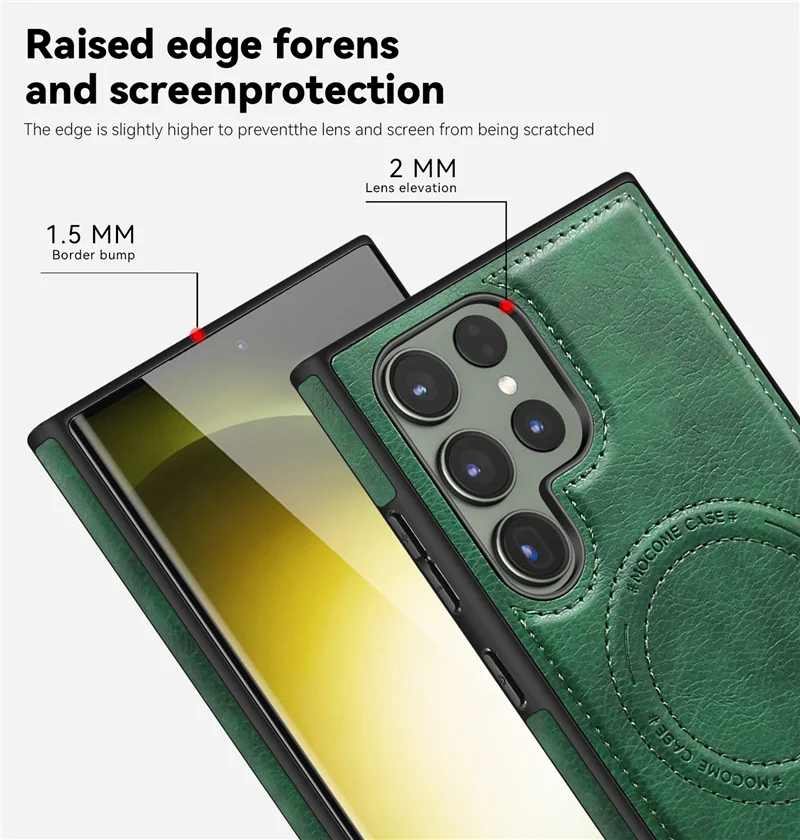 Luxury Wireless Charging Leather Phone Case For Magsafe Samsung S22 S23 Plus S24 Ultra Magnetic Back Cover Holder Stand