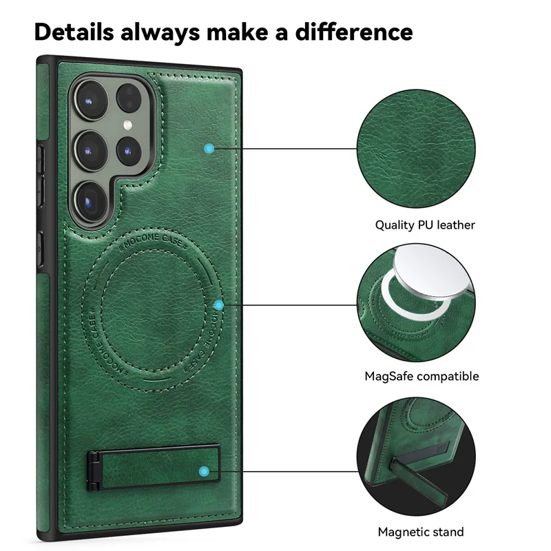 Luxury Wireless Charging Leather Phone Case For Magsafe Samsung S22 S23 Plus S24 Ultra Magnetic Back Cover Holder Stand