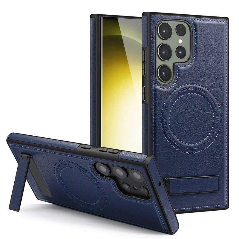 Luxury Wireless Charging Leather Phone Case For Magsafe Samsung S22 S23 Plus S24 Ultra Magnetic Back Cover Holder Stand