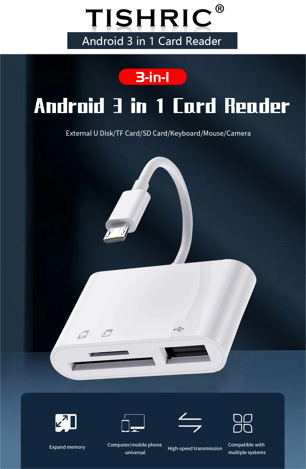TISHRIC Micro USB Type C Adapter USB TF SD Card Reader USB-C Memory Card Adapter For Macbook Samsung Huawei XiaoMi Laptop Phone TISHRIC Micro USB Type C Adapter USB TF SD Card Reader USB-C Memory Card Adapter For Macbook Samsung Huawei XiaoMi Laptop Phone