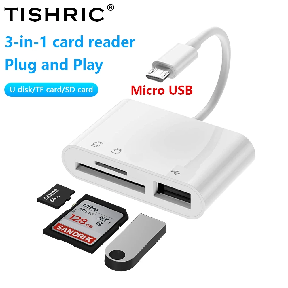 Alternative view of TISHRIC Micro USB Type C Adapter USB TF SD Card Reader USB-C Memory Card Adapter For Macbook Samsung Huawei XiaoMi Laptop Phone