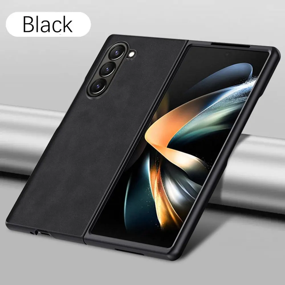 Alternative view of Fashion Solid Color Business Soft Leather Case for Samsung Galaxy Z Fold 3 4 5 5G Fold4 Fold3 Fold5 Hard PC Phone Cover