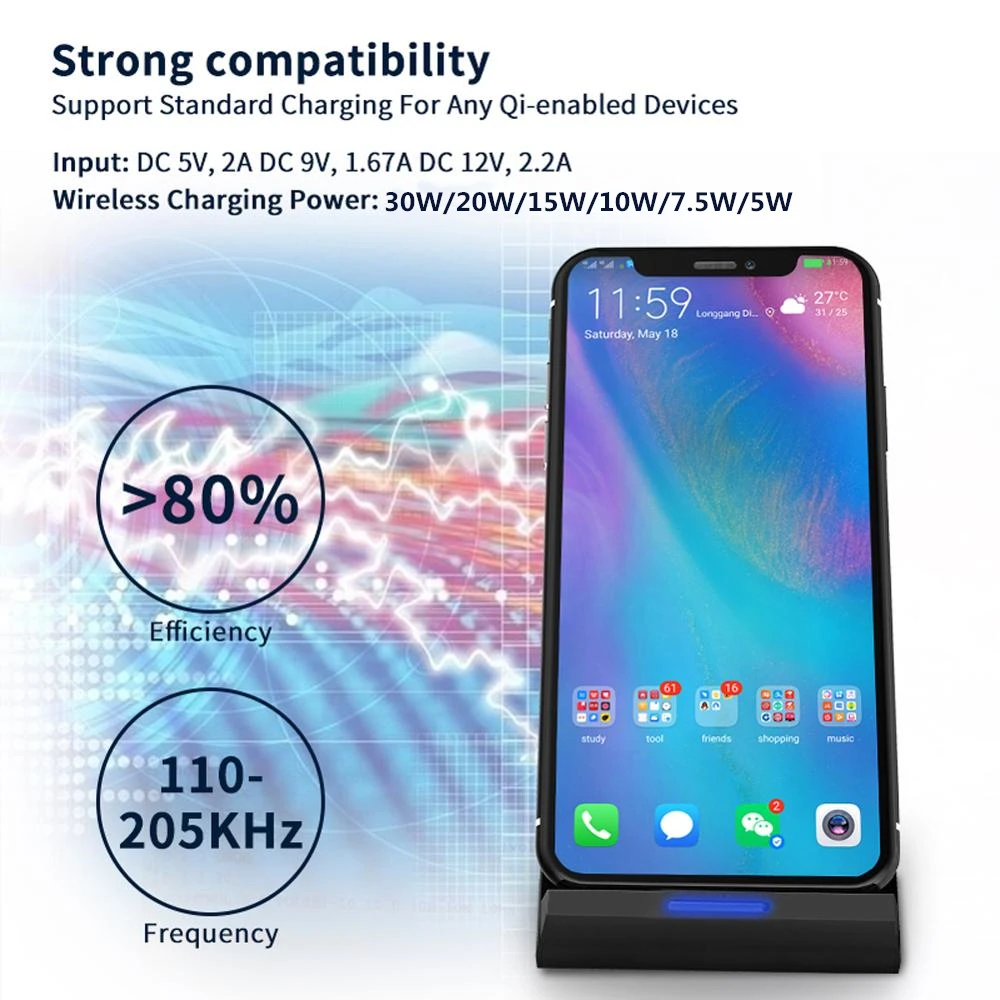 Alternative view of 30W Qi Wireless Charger Stand Fast Charging Dock Station Phone Holder For iPhone Pro X XS Max XR Samsung Huawei Xiaomi