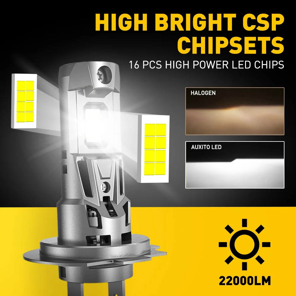 Alternative view of 2Pcs 120W 22000LM H7 LED 12V Canbus Headlight Bulb 6500K Super Bright CSP H7 LED Head Lamp Error Free