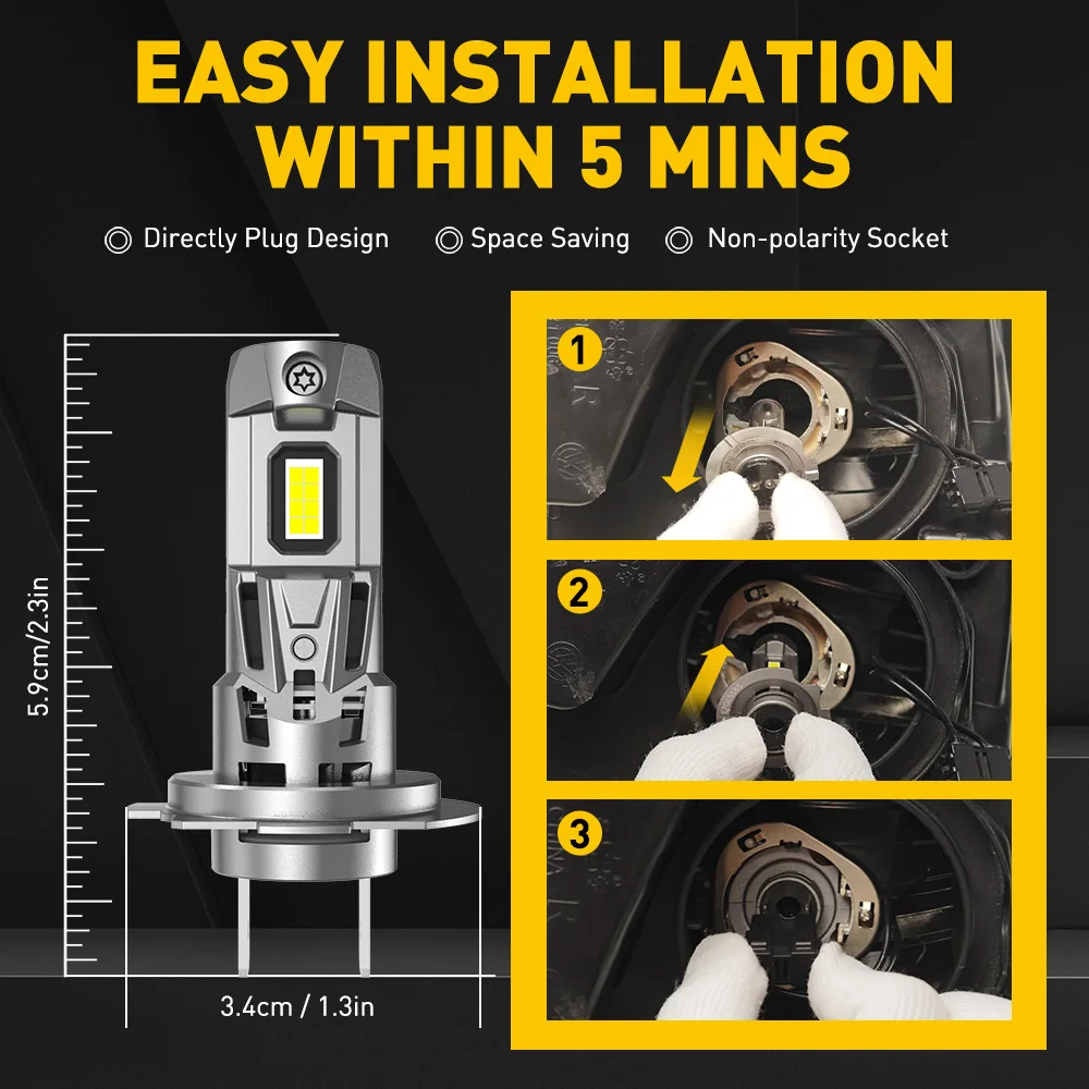 AUXITO 2Pcs 120W 22000LM H7 LED 12V Canbus Headlight Bulb 6500K Super Bright Powerful Best Turbo CSP H7 LED Head Lamp Error Free
