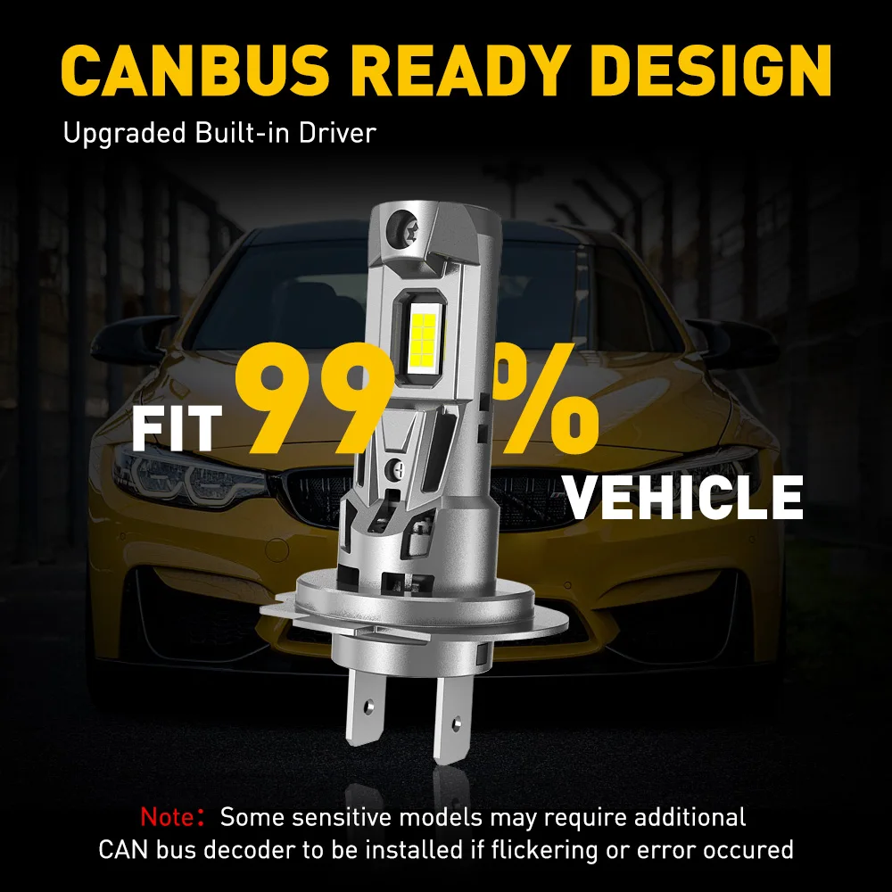 AUXITO 2Pcs 120W 22000LM H7 LED 12V Canbus Headlight Bulb 6500K Super Bright Powerful Best Turbo CSP H7 LED Head Lamp Error Free