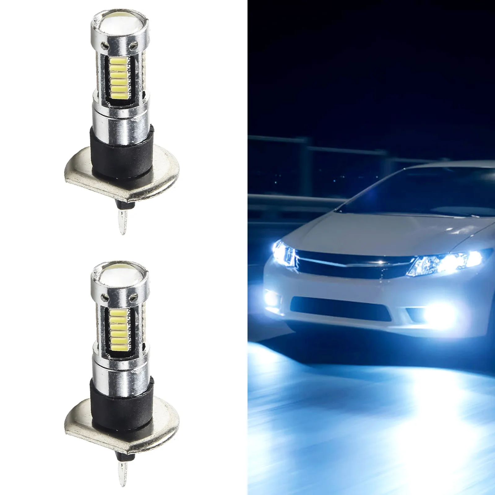 2Pcs H1 LED Fog Light Bulbs Kit 6000k 50W Car Headlight High Low Beam White Lamp