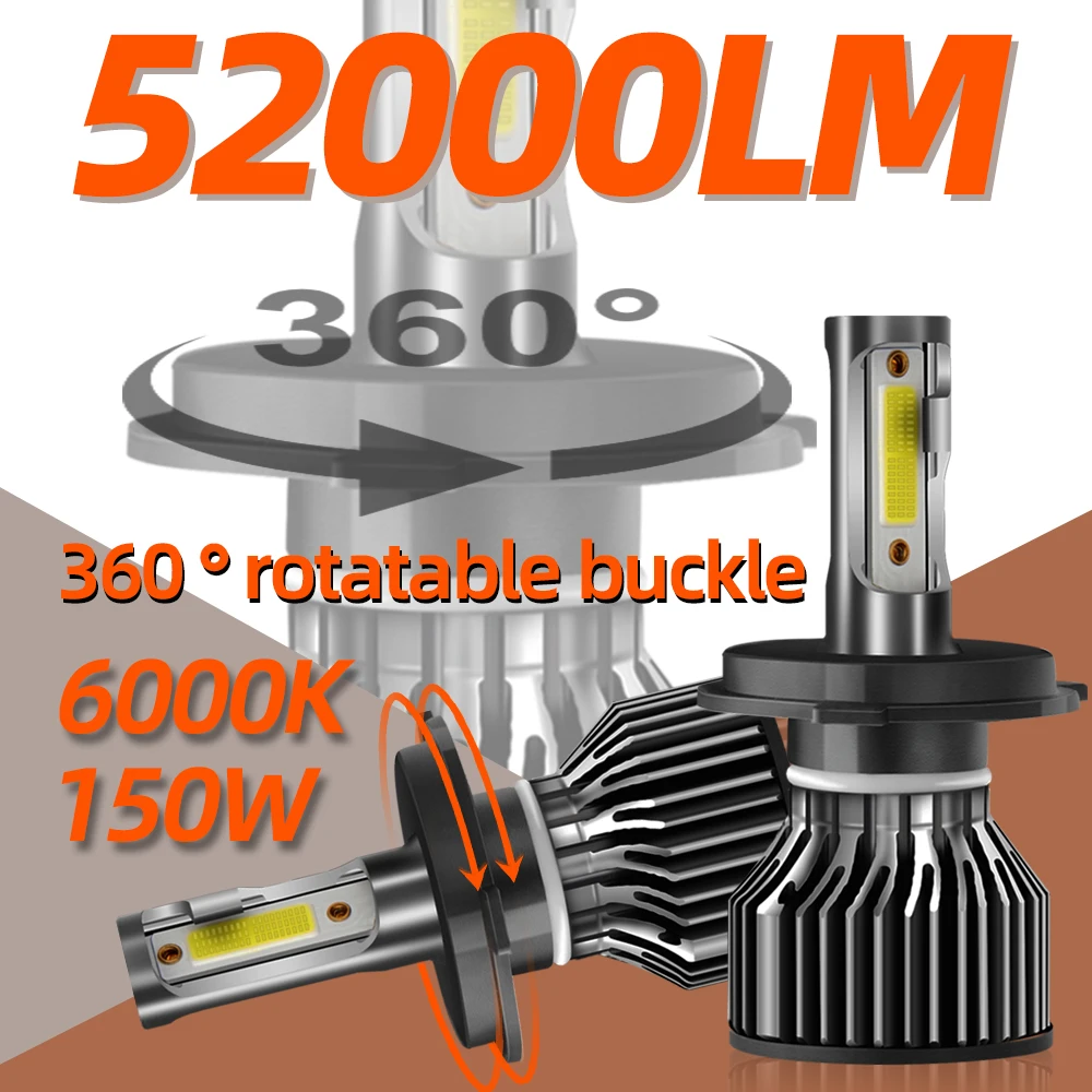150W 6000K 52000LM 9007 H4 H13 Hi-Lo Beam Lamp Combo H1 H7 H11 9005 9006 Car LED Headlight 12V 24V