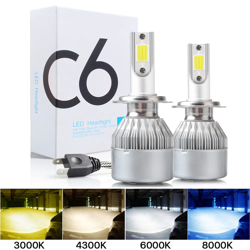 2PCS C6 Led Car Headlight H7 LED H4 Bulb H8 H1 H3 H11 HB3 9005 HB4 9006 9007 Fog Lights 3000K 6000K 8000K