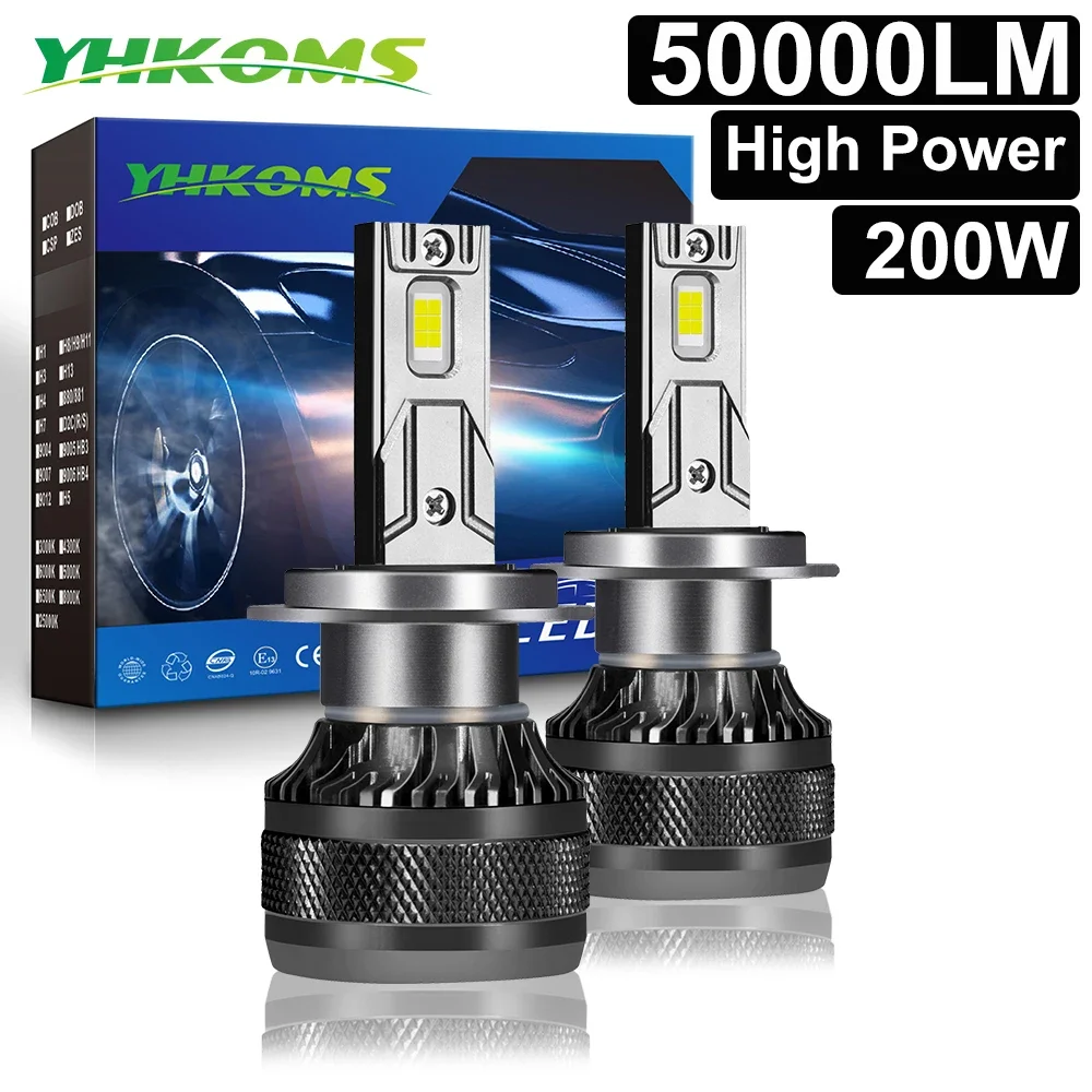 YHKOMS High Power CSP H4 H7 LED 200W 50000LM H1 H8 H9 H11 Car LED Light Bulbs 9005 HB3 9006 HB4 9012 HIR2 Auto Fog Lamp 6000K