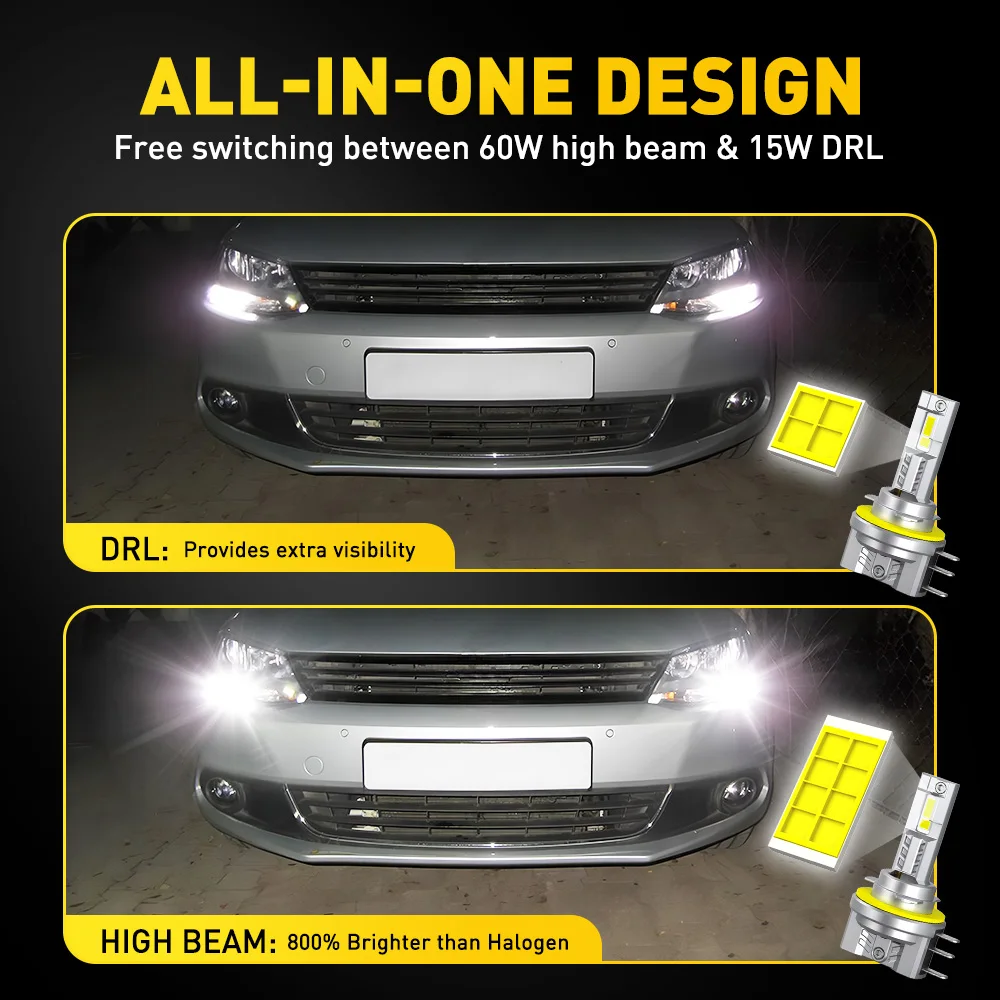 Alternative view of AUXITO 2pcs H15 LED Headlight Bulbs CANBUS 6500K White 30000LM Car LED High Beam DRL Driving Lamp With Cooling Fan Error Free