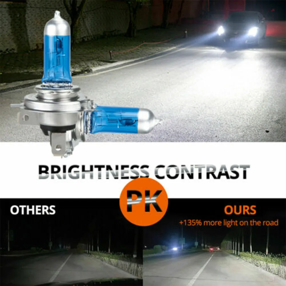 4pcs  White 12V H7 100W 6000K Halogen Lamp Super Bright Halogen Car Headlight Bulbs SUPERWHITE HALOGEN H7 Headlight Bulbs