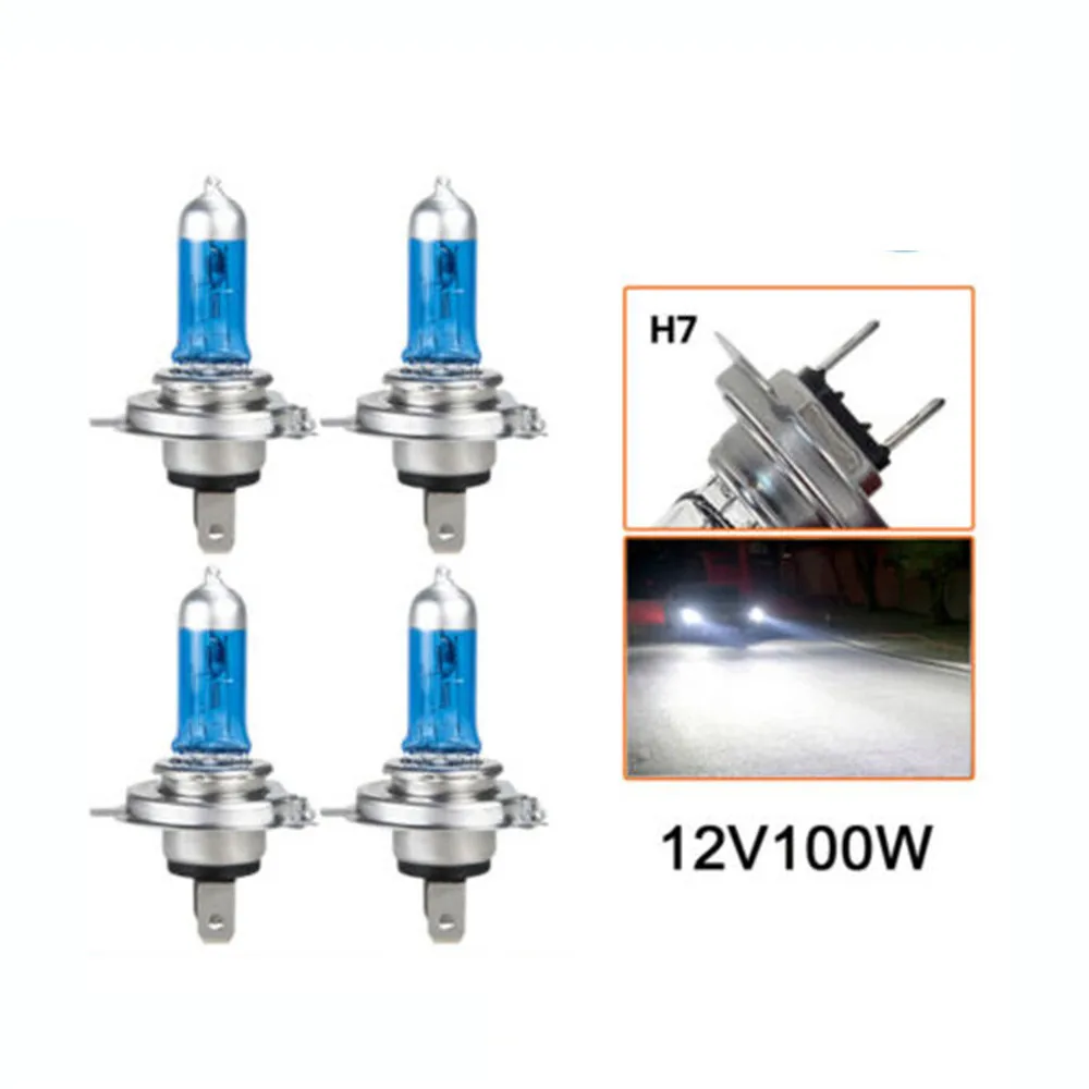 4pcs  White 12V H7 100W 6000K Halogen Lamp Super Bright Halogen Car Headlight Bulbs SUPERWHITE HALOGEN H7 Headlight Bulbs