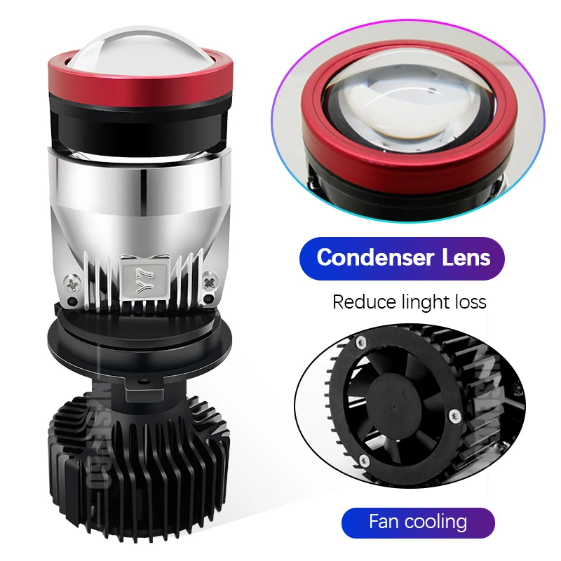 Alternative view of 2pcs H4 LED Projector Mini Lens Auto H4 LED Headlight Bulbs Kit Conversion High Beam Low Beam 120W Turbo Fan Car Light Lamp