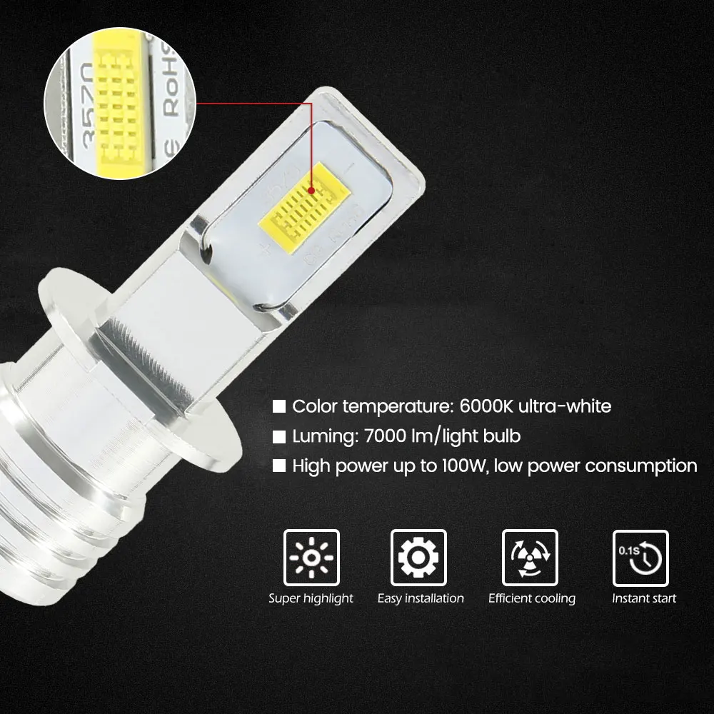 100W Fog Light Car LED Headlight Bulb Car Signal Light 2PCS 6000K White Light High/Beam Bulb Car Accessories FOR H16 H8 H11