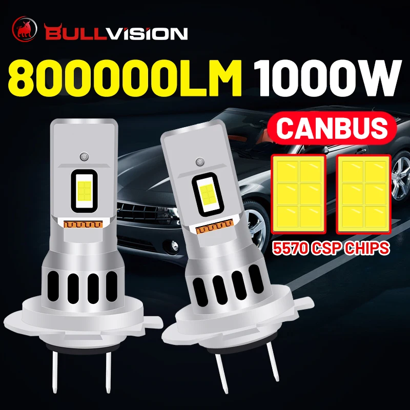 800000LM H7 LED Headlights Canbus 1000W 6000K Car Headlights Bulbs 1: 1 Mini Diode Auto Light 12V 24V Truck BULLVISION