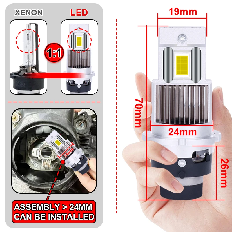 Alternative view of D2S D4S 1:1 Led Headlights HID D1S D3S D1R D3R Kit Xenon LED Retrofit Kit 1300W D2R D4R CSP Canbus 12V