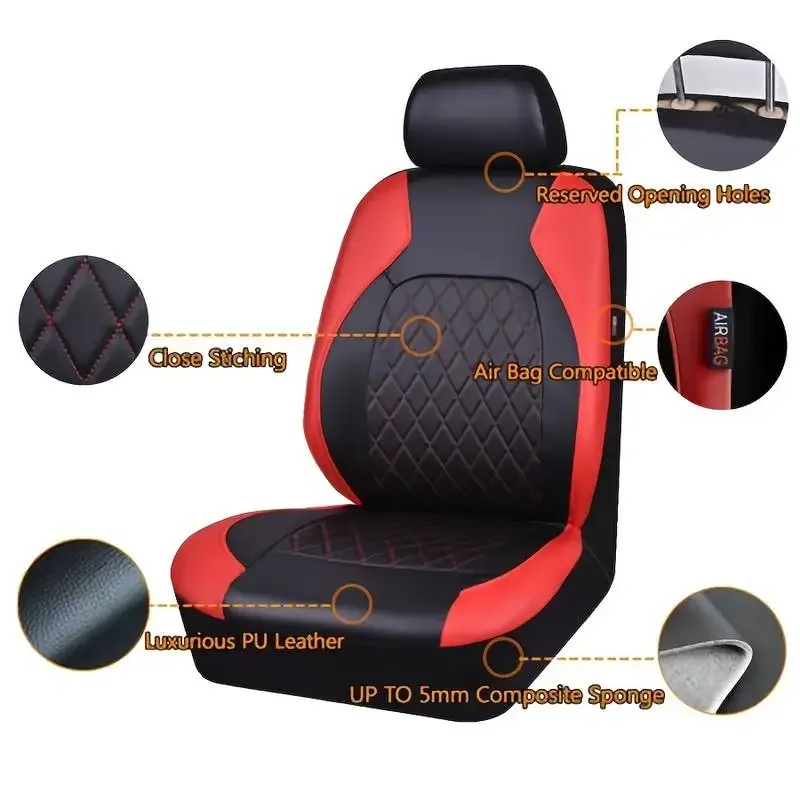 PU Leather Car Seat Covers Airbag Compatible Car Interior Accessories Front/ Rear/ Full Set Cover Cushion Universal Fit Most