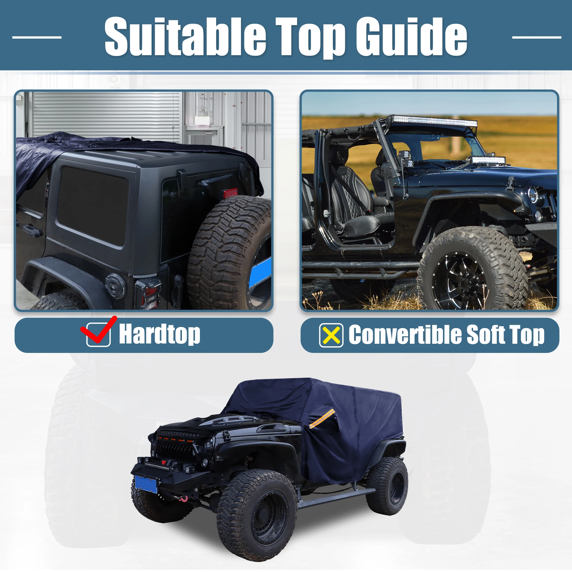 X Autohaux Car Body Cover for Jeep Wrangler JK JL Hardtop 2 4 Door 2007-2021 Outdoor Windproof Waterproof 210D Oxford Protect