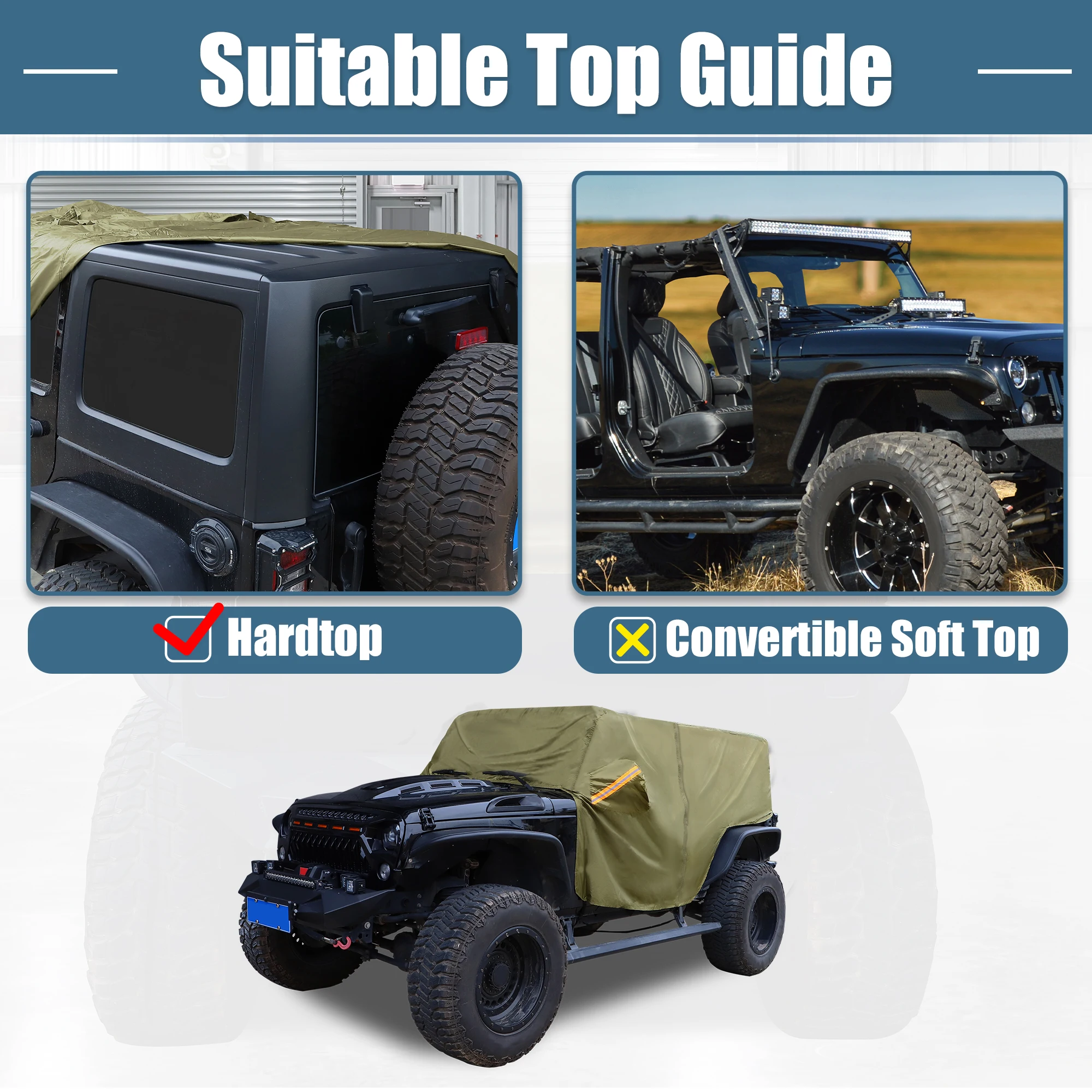 X Autohaux Car Body Cover for Jeep Wrangler JK JL Hardtop 2 4 Door 2007-2021 Outdoor Windproof Waterproof 210D Oxford Protect