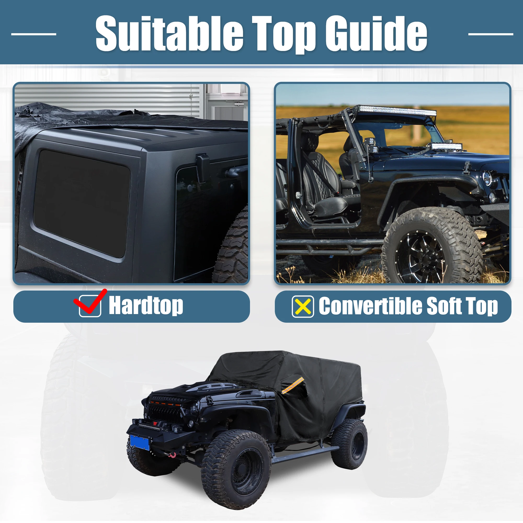 X Autohaux Car Body Cover for Jeep Wrangler JK JL Hardtop 2 4 Door 2007-2021 Outdoor Windproof Waterproof 210D Oxford Protect
