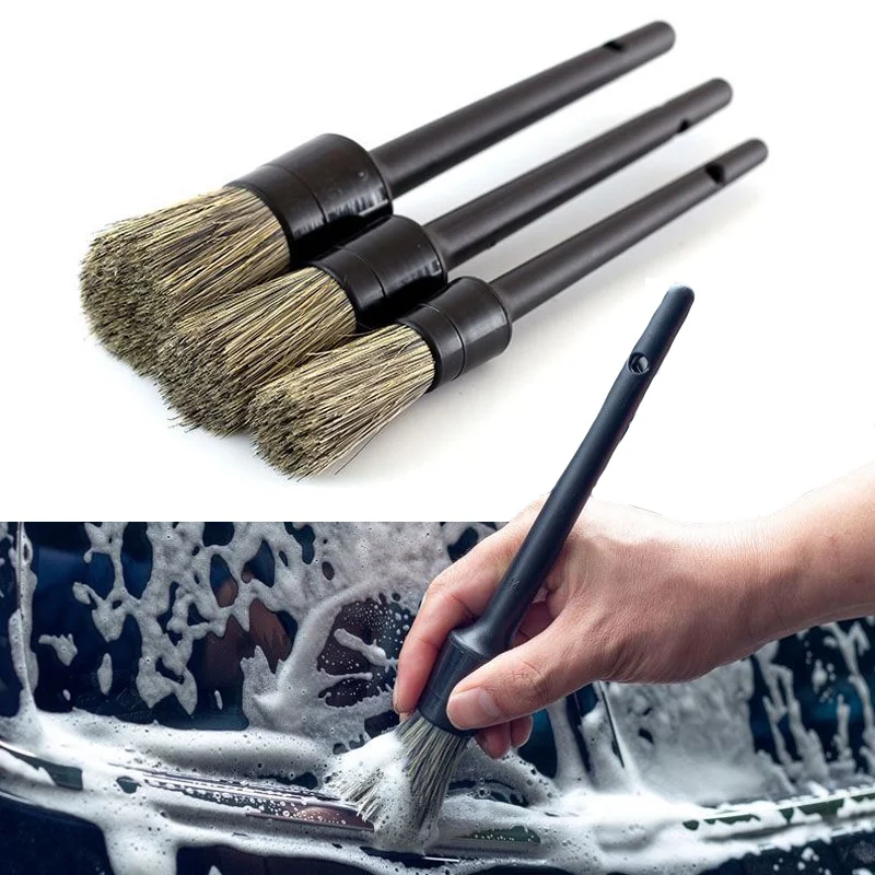 3Pcs Natural Boar Hair Car Brush Set