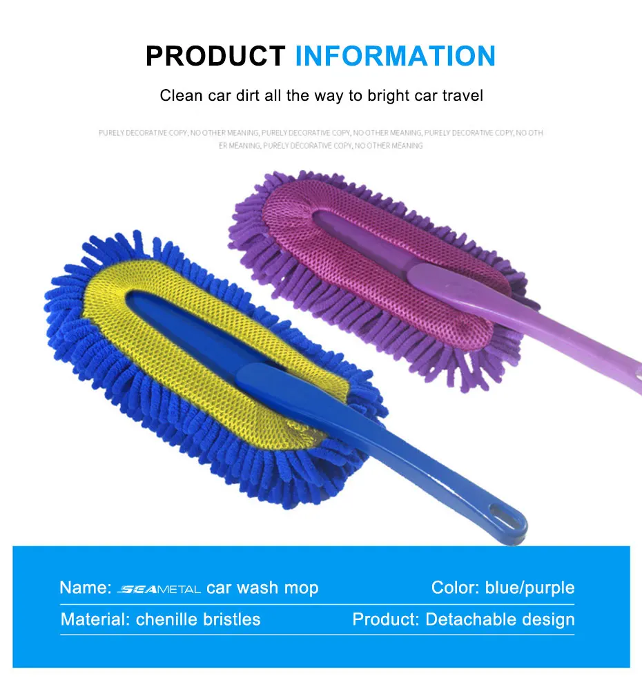 SEAMETAL Car Cleaning Mop Dust Removal Wash Brush Scratch-Free Microfiber Car Collector Duster Clean Kit Car Detailing Wash Tool