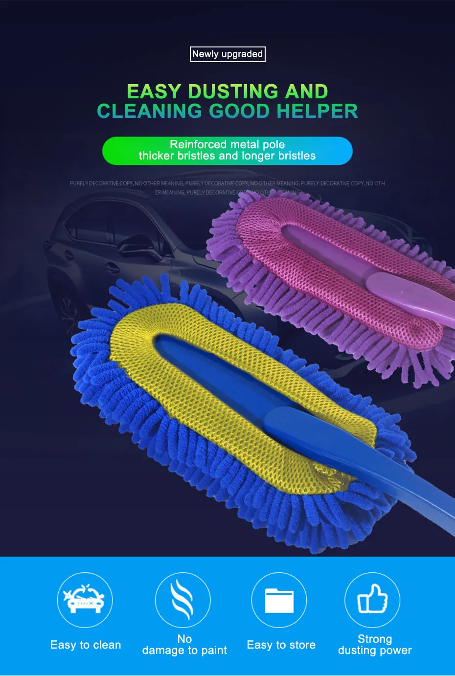 SEAMETAL Car Cleaning Mop Dust Removal Wash Brush Scratch-Free Microfiber Car Collector Duster Clean Kit Car Detailing Wash Tool