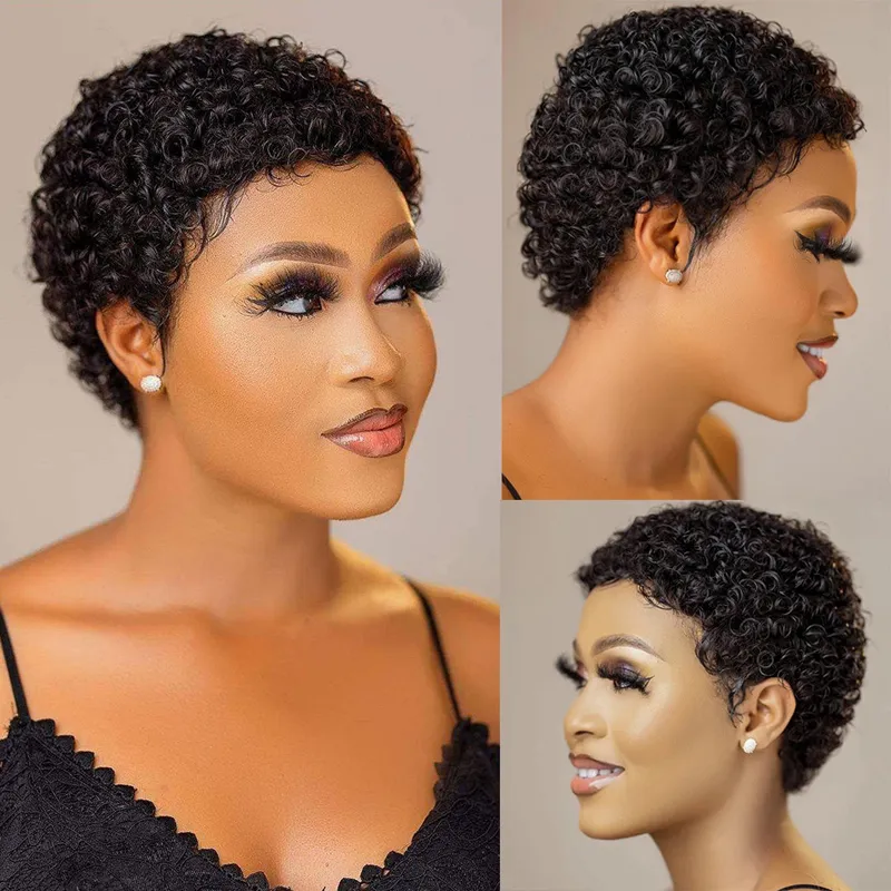 Short Kinky Curly Wigs Human Hair Pixie Cut Brazilian