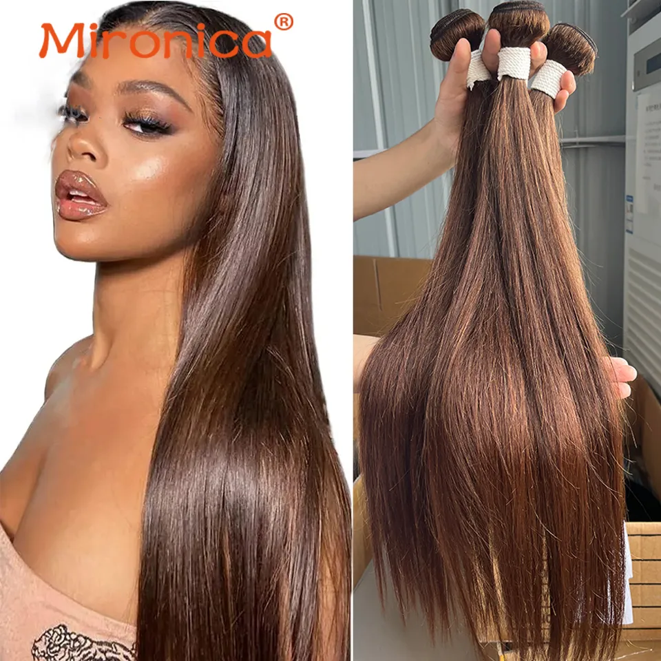 Straight Chocolate Brown 1/3/4 Human Hair Weaving Wefts Remy