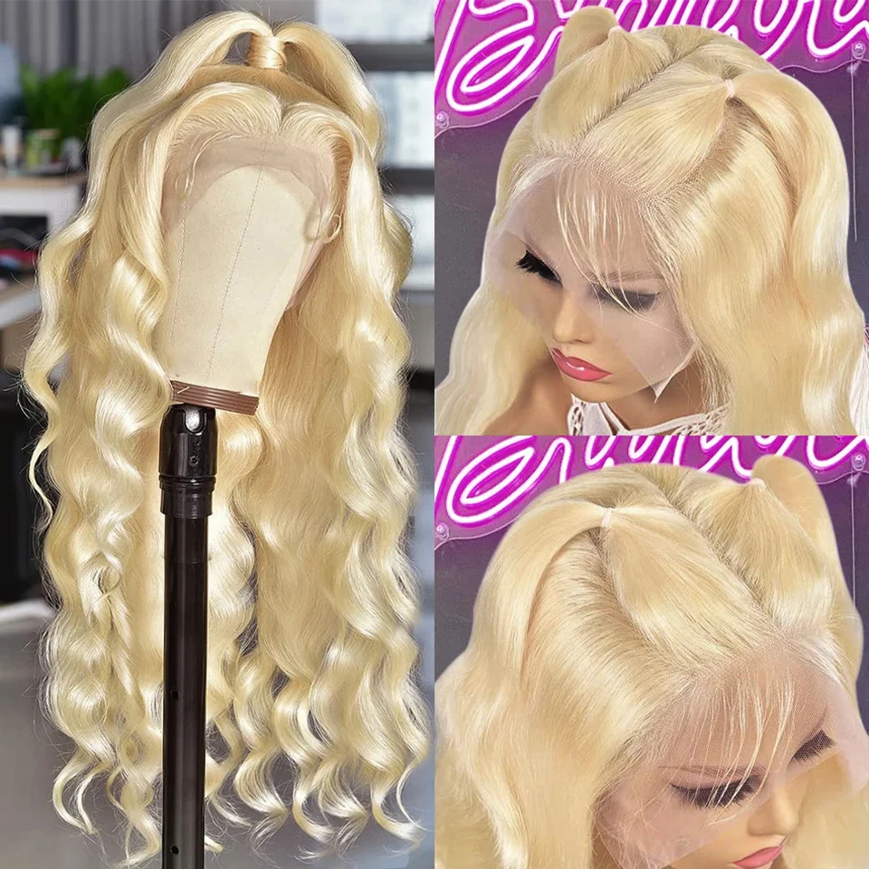 Alternative view of 36 inch 613 Honey Blonde Color body wave 13x4 Lace Front Human Hair Brazilian 4x4 HD