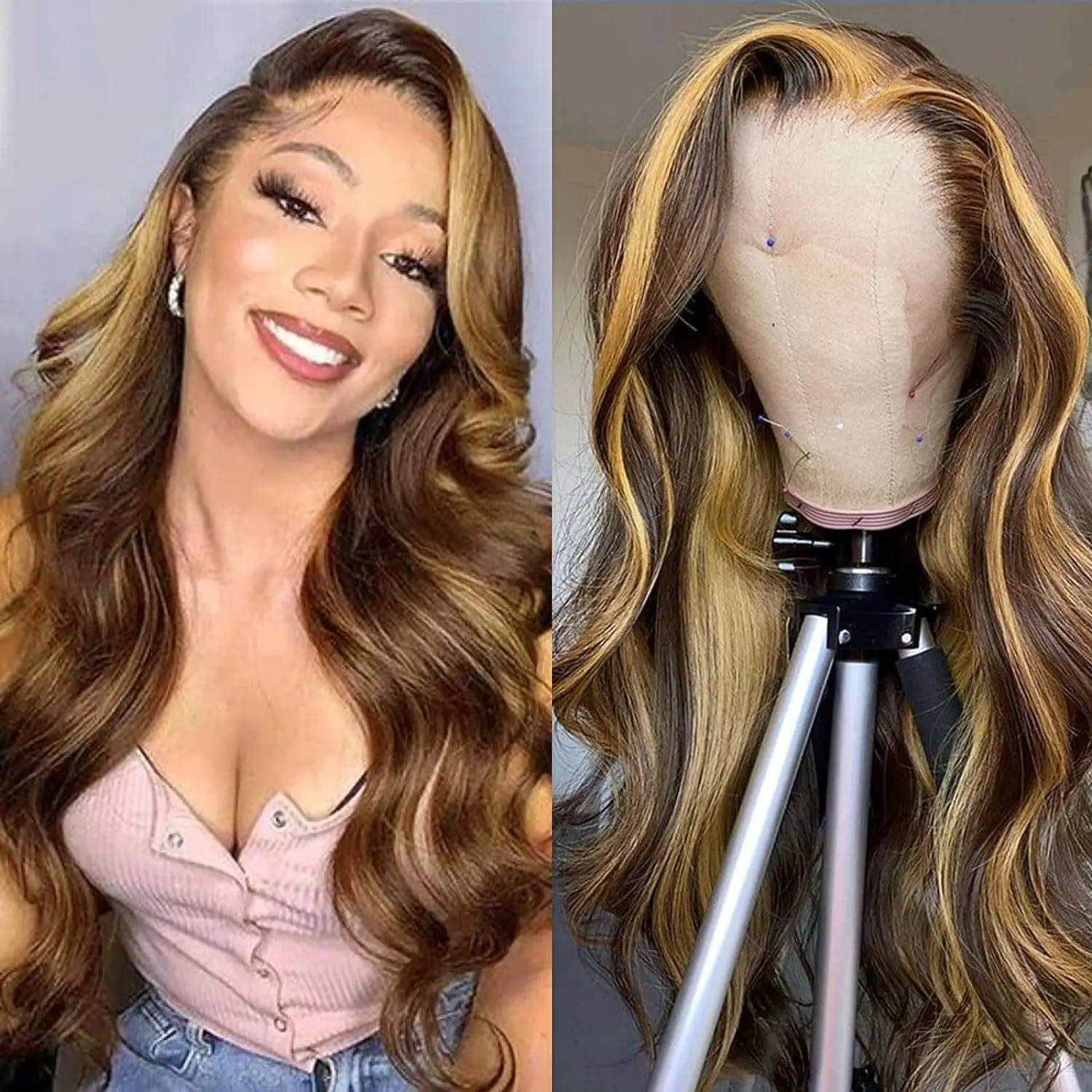 13x4 13x6 Hd Lace Front Wig For Women Body Wave Remy Human Hair P4/27 Piano Ombre Blonde Brown Highlight Glueless Human Hair 13x4 13x6 Hd Lace Front Wig For Women Body Wave Remy Human Hair P4/27 Piano Ombre Blonde Brown Highlight Glueless Human Hair